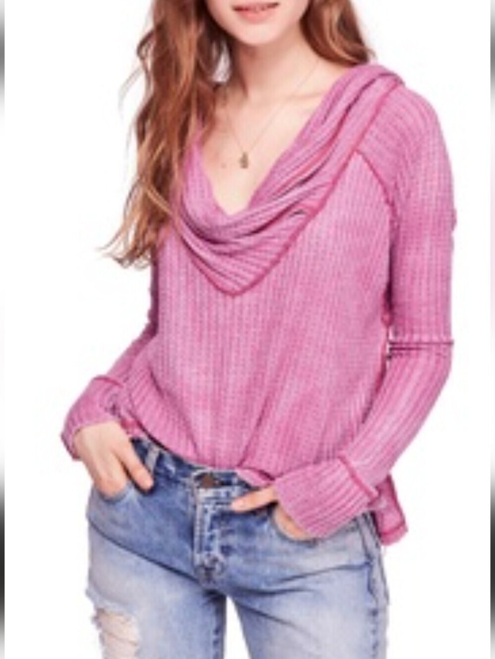 We The Free Wild Cat Pink Waffle Therma Jumper Womens Sz S Lounge Boho Beachy